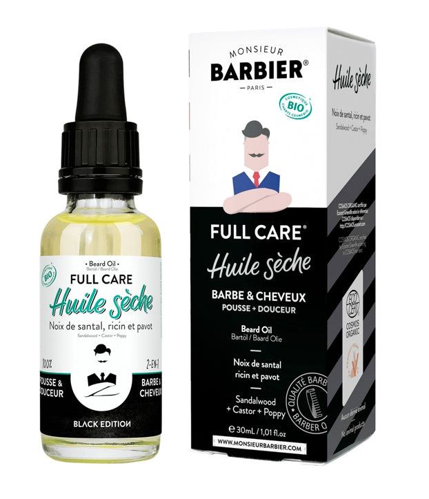 Monsieur Barbier Black Edition Huile Barbe & Cheveux BIO, soins rasage